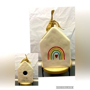 Rae Dunn Chasing Rainbows Ceramic birdhouse with Rainbow Design